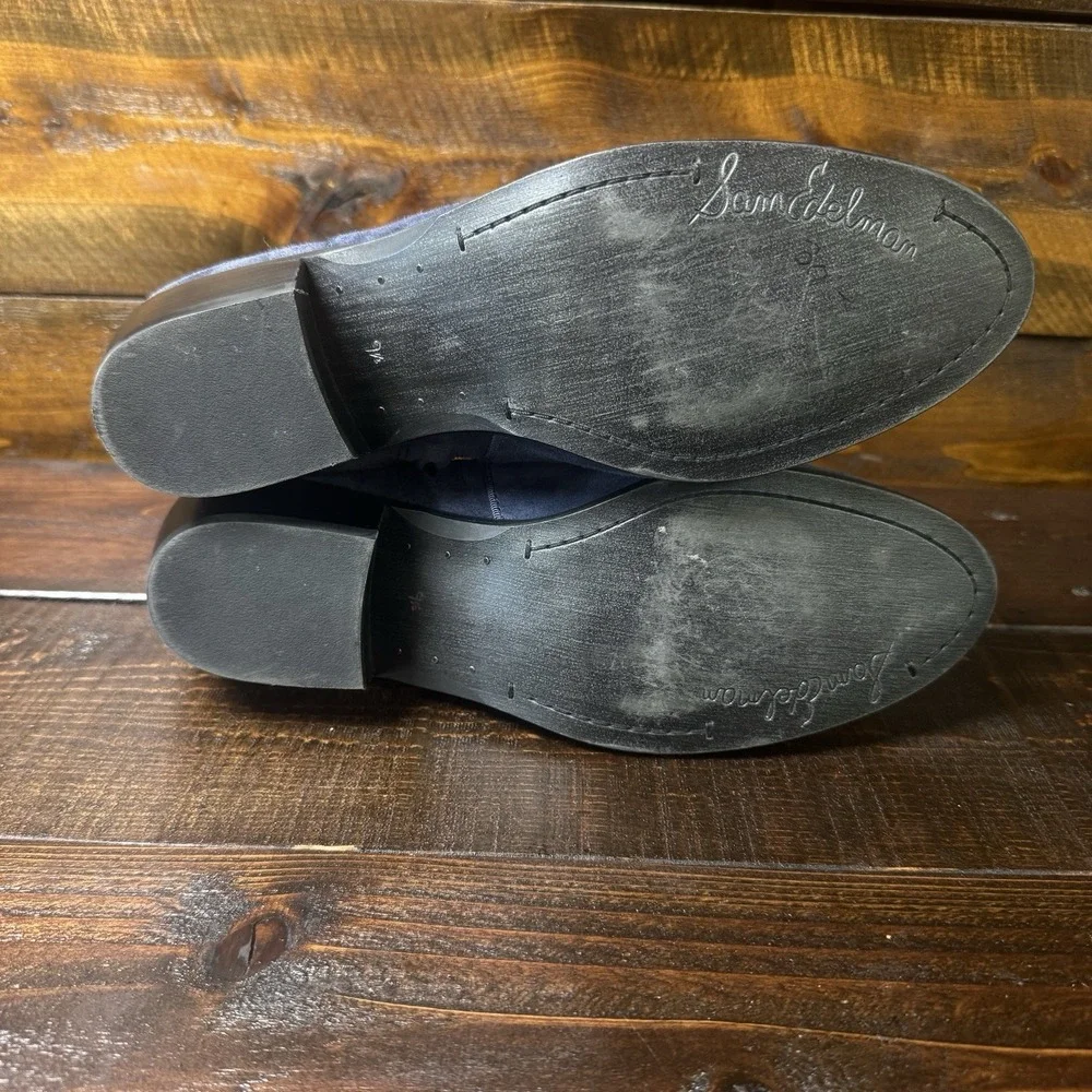 Sam Edelman Paige Rich Navy Suede Ankle Boots Women's 9.5 Med Side Zip Boho